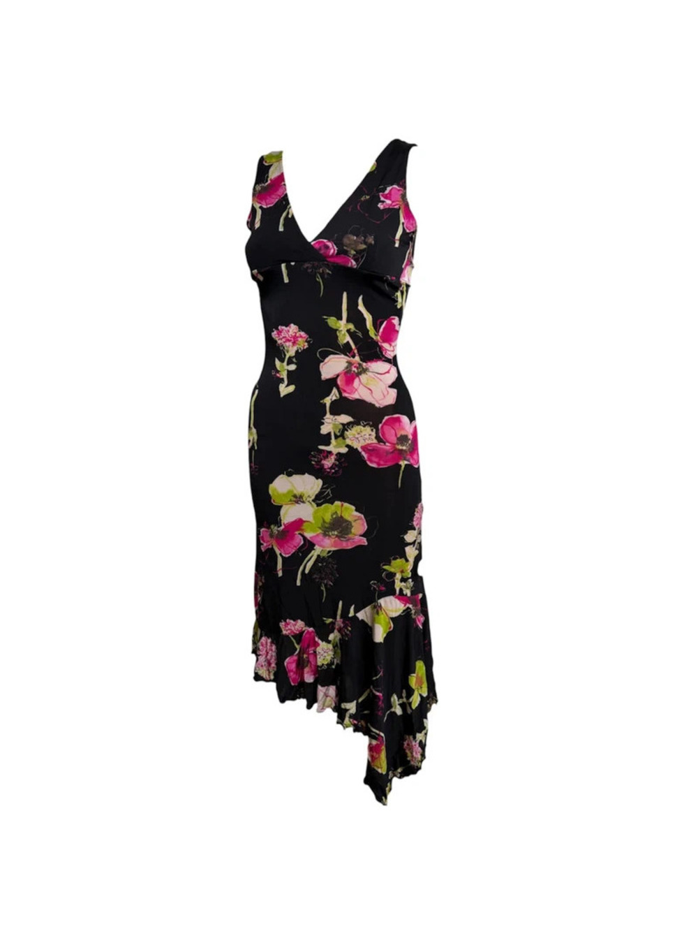 Vintage Motivi Y2K Floral Asymmetric Handkerchief Hem Dress